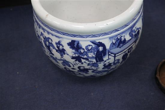 A large Chinese blue and white Hundred Boys goldfish bowl, 42.5cm. diam.